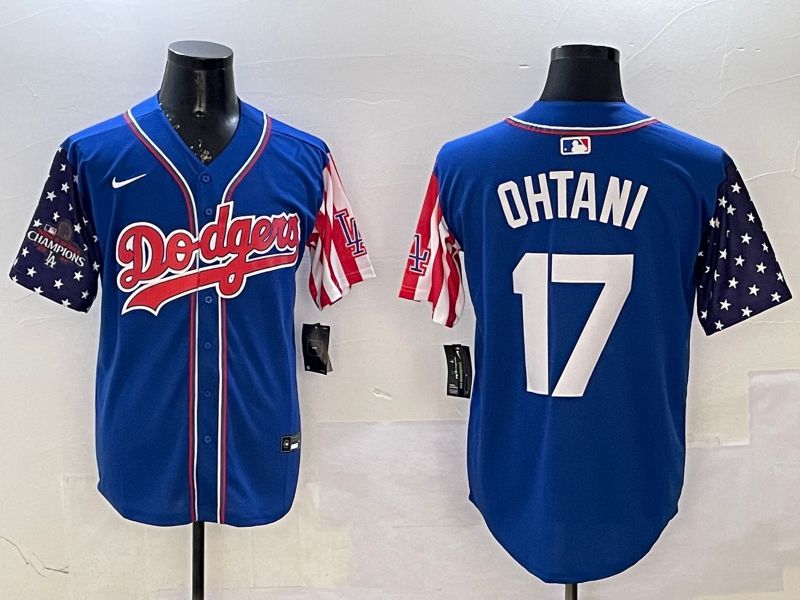 Men Los Angeles Dodgers 17 Ohtani Blue a generation of national flags Joint name 2025 Nike MLB Jersey style 2